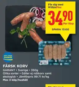 Willys Färsk korv erbjuda