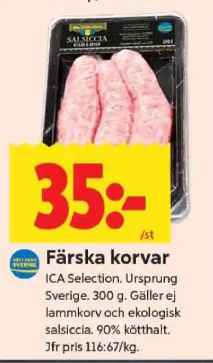 ICA Supermarket FÄRSKA KORVAR erbjuda