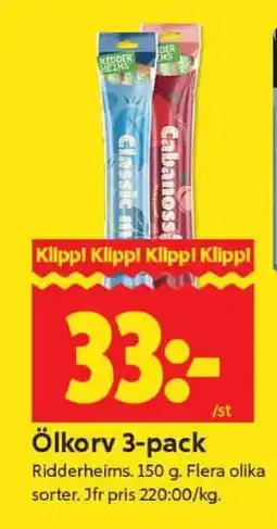 ICA Supermarket Ölkorv 3-pack erbjuda