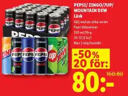 Lidl PEPSI/ ZINGO/ 7UP/ MOUNTAIN DEW Läsk erbjuda