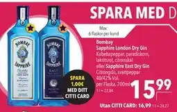 Citti Bombay Sapphire London Dry Gin, EUR 16.99, Medlemspris erbjuda