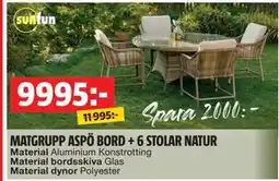 Bauhaus MATGRUPP ASPÖ BORD + 6 STOLAR NATUR erbjuda