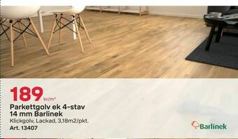Byggmax Parkettgolv ek 4-stav 14 mm Barlinek erbjuda