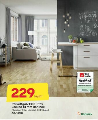 Byggmax Parkettgolv Ek 3-Stav Lackad 14 mm Barlinek erbjuda