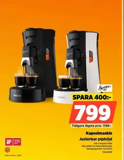 Power Sensee Kapselmaskin Justerbar piphöjd erbjuda