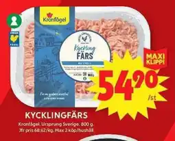 ICA Maxi KRONFÅGEL Kycklingfärs erbjuda