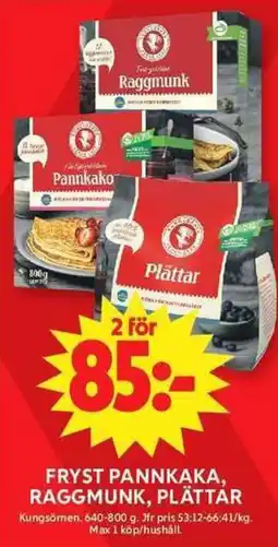 ICA Maxi KUNGSÖRNEN Fryst pannkaka, raggmunk, plättar erbjuda
