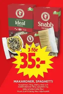 ICA Maxi KUNGSÖRNEN Makaroner, spaghetti erbjuda