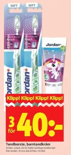ICA Kvantum JORDAN Tandborste, barntandkräm erbjuda