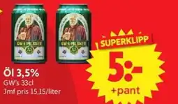 Nya Pulsen GW's Öl 3,5% erbjuda