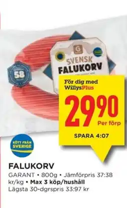 Willys GARANT Falukorv erbjuda