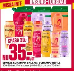 ÖoB Elvital schampo, balsam, schampo refill erbjuda