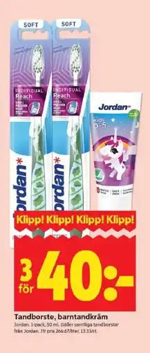 ICA Kvantum Jordan Tandborste, barntandkräm erbjuda