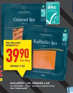 Willys KALLRÖKT LAX, GRAVAD LAX, Medlemspris erbjuda