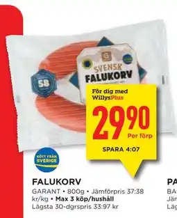Willys FALUKORV, Medlemspris erbjuda