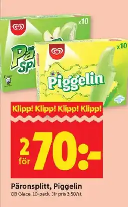 ICA Kvantum GB Glace Päronsplitt, Piggelin erbjuda