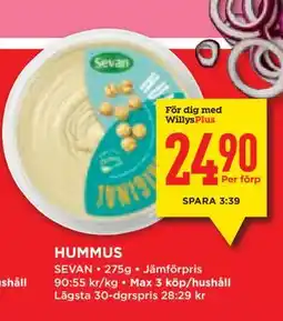 Willys Hemma HUMMUS, Medlemspris erbjuda