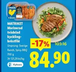 Lidl MATRIKET Marinerad tvådelad kyckling- bröstfilé erbjuda