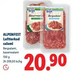 Lidl ALPENFEST Lufttorkad salami erbjuda