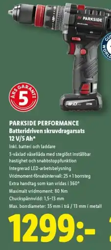 Lidl PARKSIDE PERFORMANCE Batteridriven skruvdragarsats 12 V/5 Ah erbjuda