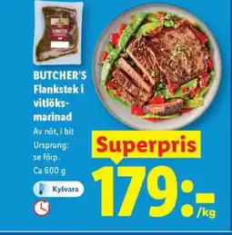 Lidl Butcher's Flankstek i vitlöksmarinad erbjuda