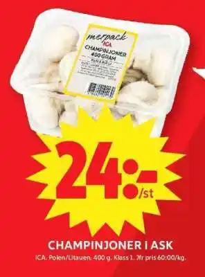 ICA Supermarket CHAMPINJONER I ASK erbjuda