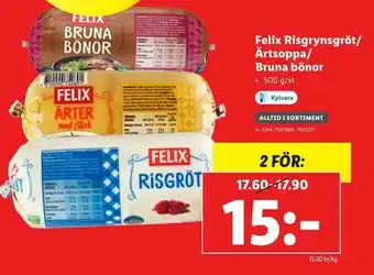 Lidl Felix Risgrynsgröt/ Ärtsoppa/ Bruna bönor erbjuda