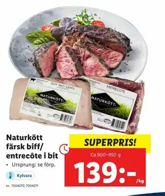 Lidl Naturkött färsk biff/ entrecôte erbjuda