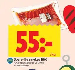 ICA Supermarket SPARERIBS SMOKEY BBQ erbjuda