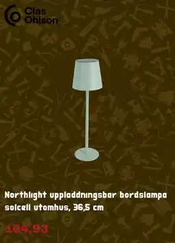 Clas Ohlson Northlight uppladdningsbar bordslampa solcell utomhus erbjuda