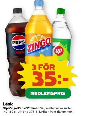 Läsk 7Up/Zingo/Pepsi/Pommac.