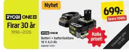 Jula Batteri + batteriladdare 18 V 4,0 Ah erbjuda