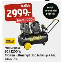 Jula Kompressor 50 l 2200 W Avgiven luftmängd: 130 l/min @7 bar, Medlemspris erbjuda
