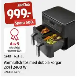 Jula Varmluftsfritös med dubbla korgar 2x4 l 2400 W, Medlemspris erbjuda