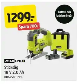 Jula RYOBI ONE+ Sticksåg 18 V 2.0 Ah erbjuda