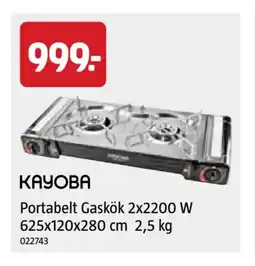 Jula KAYOBA Portabelt Gaskök 2x2200 W 625x120x280 cm erbjuda