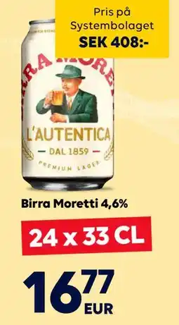 Border Shop Birra Moretti 4,6%, EUR 16.77 erbjuda