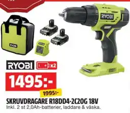 Bauhaus Ryobi skruvdragare r18dd4-2c20g 18v erbjuda