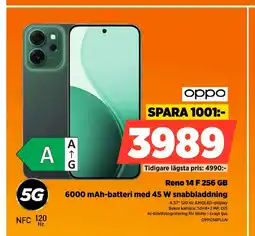 Power Oppo reno 14 f 256 gb 6000 mah-batteri med 45 w snabbladdning erbjuda
