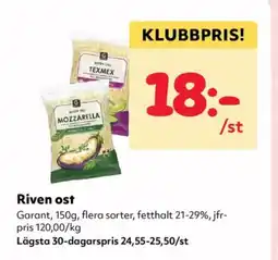 Priso Hemköp Garant Riven ost erbjuda
