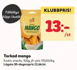 Priso Hemköp Exotic snacks Torkad mango erbjuda