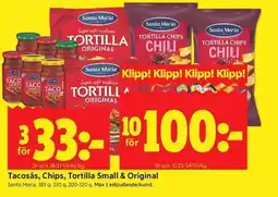 ICA Kvantum Santa Maria Tacosås, Chips, Tortilla Small & Original erbjuda