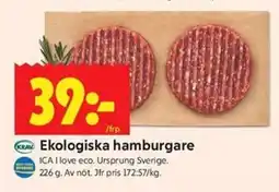 ICA Kvantum ICA Ekologiska hamburgare erbjuda
