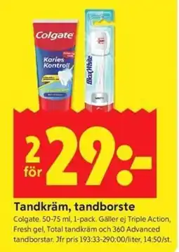 ICA Kvantum Colgate Tandkräm, tandborste erbjuda