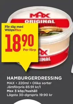 Willys MAX Hamburgerdressing erbjuda