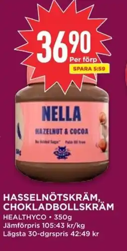 Willys HEALTHYCO Hasselnötskräm,.. chokladbollskräm erbjuda