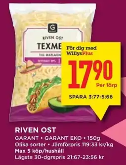 Willys GARANT Riven ost erbjuda