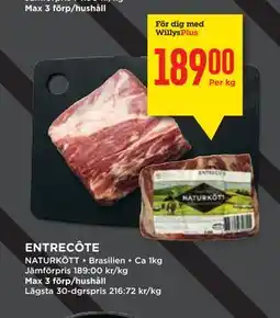 Willys ENTRECÔTE, Medlemspris erbjuda
