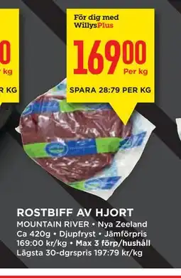 Willys ROSTBIFF AV HJORT, Medlemspris erbjuda
