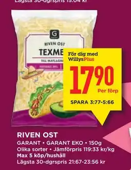 Willys RIVEN OST, Medlemspris erbjuda